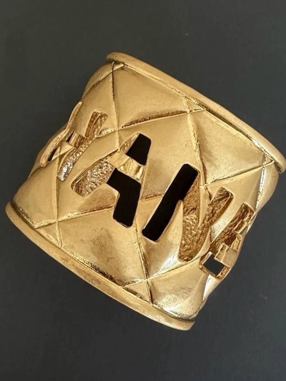 Chanel Gold Tone Quilted Wide Cuff Bracelet